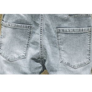 Blauwe ripe stiksels slim-fit manlju jeans fabrikant fabrykspriis