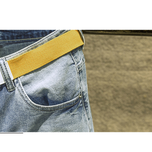 Fabricante de jeans masculino com costura rasgada azul preço de fábrica
