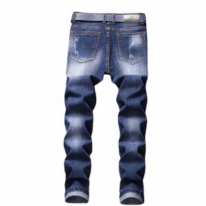 Pantun jeans lalaki lempeng leg biasa Fit ripped distressed liang Denim Jeans lalaki
