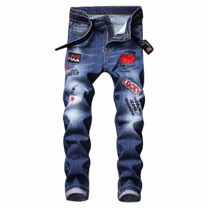 Jeans di moda per l'omi Straight Leg Regular Fit Ripped Distressed Hole Denim Jeans men