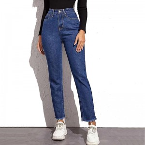 Slim Fit Wash Trouser Long Waisted Raw Hem Women Jeans