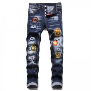 New Wear White Ripped Patch Hombres Slim Stretch Jeans Bordados Skinny Jeans Hombres