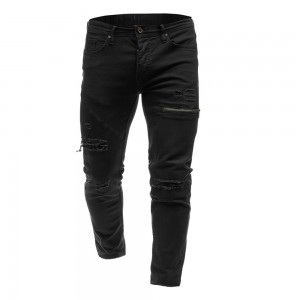 Men's Washed Ripped Jeans Zipper Decoration Men's Casual