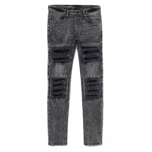 Jeans de mezclilla destruidos populares de moda Jeans de hombre flacos rasgados con parche