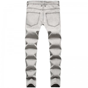 Pantalones casuales de primavera deshilachados, no elásticos, grises, de tiro medio, jeans regulares para hombres