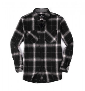 कारखाना अनुकूलित नयाँ सेतो र कालो प्लेड कपास ओभरसाइज पुरुष शर्ट लामो बाहुला प्लेड शर्ट