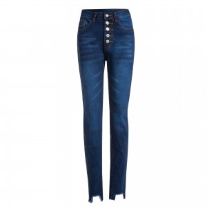 Nuevos jeans de mujer elásticos de cintura alta con 5 botones de cintura alta europeos y americanos con agujeros rasgados