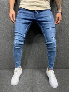 Мужские джинсы стрейч с поцарапанными ступнями Amazon Skinny Jeans Men