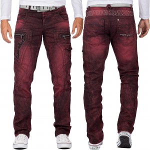 jeans na panlalaki makapal na tahi streetwear mataas na kalidad na fashion red denim long pants tooling jeans men
