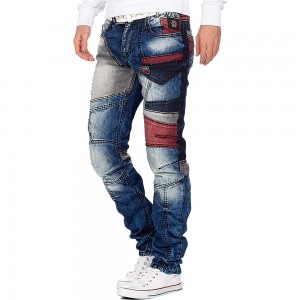 Мужские джинсовые брюки Классические джинсовые брюки с нашивками из сплайсинга Высококачественные модные мужские джинсы