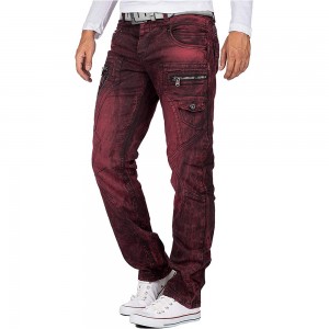 seluar jeans lelaki jahitan tebal streetwear fesyen berkualiti tinggi seluar panjang denim merah perkakas seluar jeans lelaki