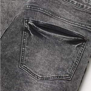 Jeans de mezclilla destruidos populares de moda Jeans de hombre flacos rasgados con parche
