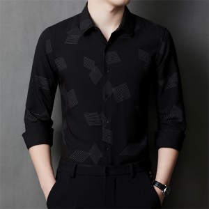 Camisa de patrón de moda de color sólido premium delgada de negocios para hombres de talla grande 2022