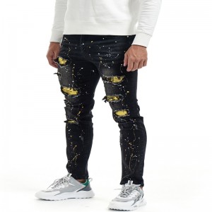 Foreign trade jeans men European and American men’s washed ripped denim black casual trousers men