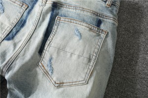 Нов искинат врвен продажен фластер извезени машки Квалитетни панталони измиени и истрошени растеглички стапала нови машки фармерки со моден дизајн