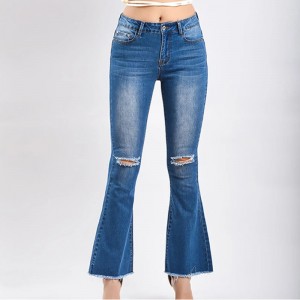Calças jeans fashion femininas calças largas jeans rasgados