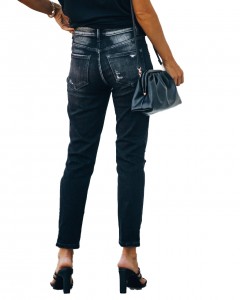 High-quality women’s ripped stretch denim cropped high waist slim jeans women