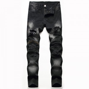 Calças largas retas com zíper de cor clara jeans masculinas novas calças pretas rasgadas atacado