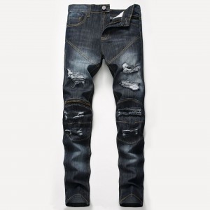 Jeans kalar haske kalar zik ​​ɗin madaidaiciya madaidaiciyar wando sabon yage baƙar wando wholesale