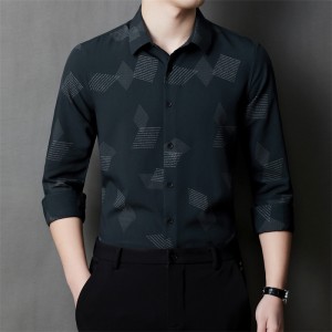 Camisa de patrón de moda de color sólido premium delgada de negocios para hombres de talla grande 2022
