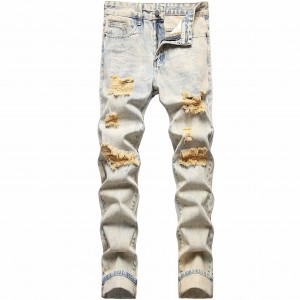 Ležérní pánské džíny s rovnými nohama Regular Fit roztrhané pánské džínové kalhoty s nouzovou dírou Džínové kalhoty