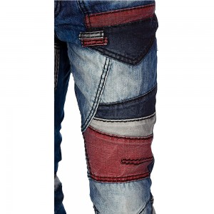 Calana Jeans Lalaki Klasik Splicing Patch Karajinan Denim Calana Jeans Pantun Kualitas Luhur Lalaki
