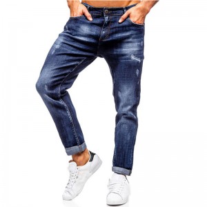 New Slim Fit Small Hole Tear Personality Men’s Jeans Factory Wholesale Price