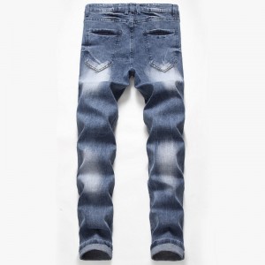Personality Straight Stretch Blue Men's Ripped Jeans