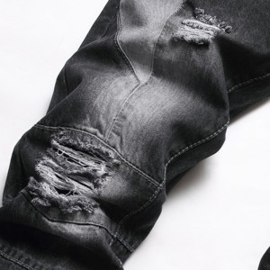 Netamprios džinsinės kelnės juodi skalbti medvilniniai vidutinio aukščio vyriški džinsai
