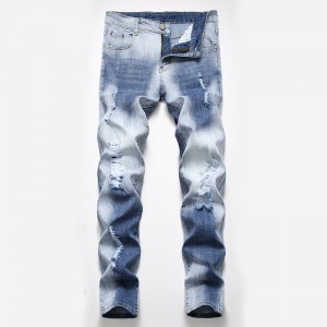 ʻO Jeans men's ripped denim pants straight personality holoi lole keʻokeʻo kāne