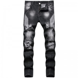 Non-stretch denim trousers black washed cotton mid-rise men’s jeans
