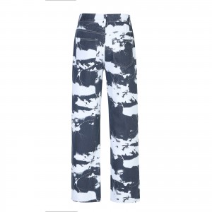 Измиени тексас панталони со печатени бои, машки хип-хоп панталони со широки права, тато