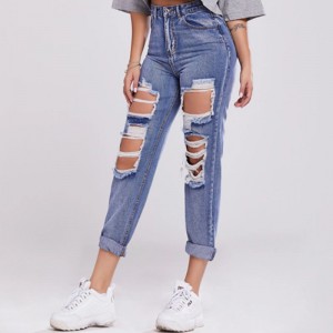 Niestandardowe spodnie jeansowe damskie podarte dżinsy