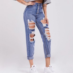 Custom Denim Pants ແມ່ຍິງ Ripped Jeans