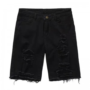 Pantalones cortos negros rasgados con parte inferior deshilachada populares para hombres