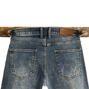 Nostalgic ການຟື້ນຟູວິທີການວັດຖຸບູຮານ Zipper Fly Slim Ripped jeans ຜູ້ຊາຍ