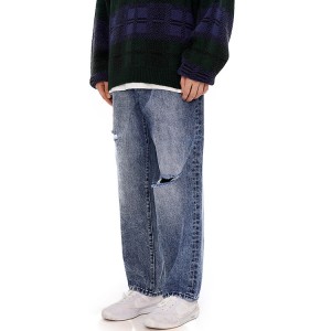 Oggettu di vendita calda pantaloni dritti larghi plus size jeans strappati blu da uomo