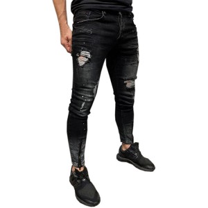 Popular men’s small leg ripped stretch zipper leg skinny men’s jeans