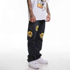 Popular logo individualidad hip hop pantalones de pierna recta sueltos estilo graffiti impreso jeans hombres
