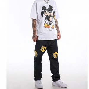 Танымал логотип даралық хип-хоп тік аяқ шалбар бос граффити стиліндегі басылған джинсы ерлер