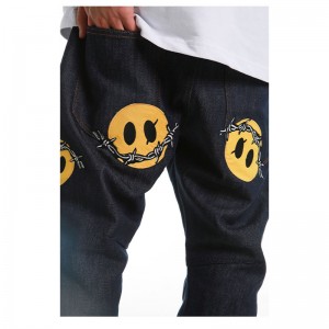 Populer logo individualitas hip hop celana sikil lurus longgar gaya graffiti dicithak jeans pria