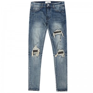 Personalidad de la moda de alta calidad parche de camuflaje patchwork jeans rasgados hombres