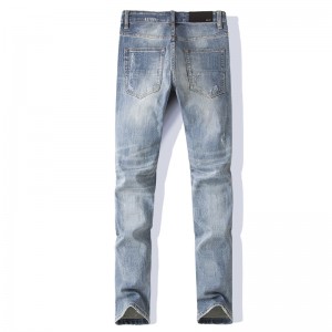 Mode Simple Lyseblå Vask Slim Fit Rippede mænds jeans