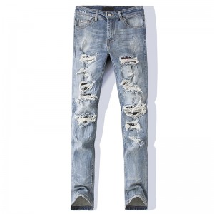 Bottom price China 2021 Factory Direct Blue Fashion Ripped Baggy Wide Leg man Jeans