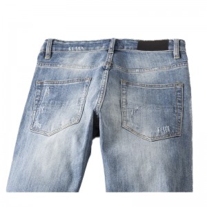 Mode Eenvoudige Ligblou Was Slim Fit Geskeurde mans-jeans
