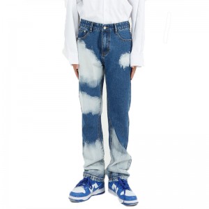 Jeans Tsoko Wash Colorblock Straight Leg Blue Men's Jeans Zipper Fly