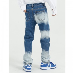 Jeans Monkey Wash Colorblock Ravne nogavice Plave muške traperice s patentnim zatvaračem Fly