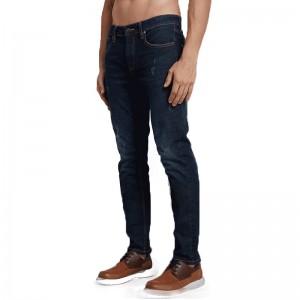 Enkle Basic Jeans Broderte baklommer Scratch Technology Blå jeans for menn