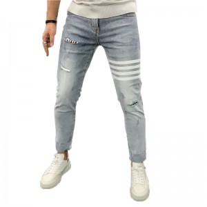 Mode hoë kwaliteit jeansbroeke Geskeurde gestreepte druk mans jeans