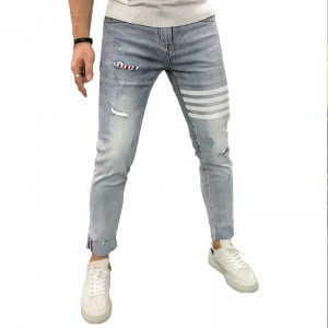 ファッション高品質のジーンズパンツリッピングストライププリントメンズジーンズ